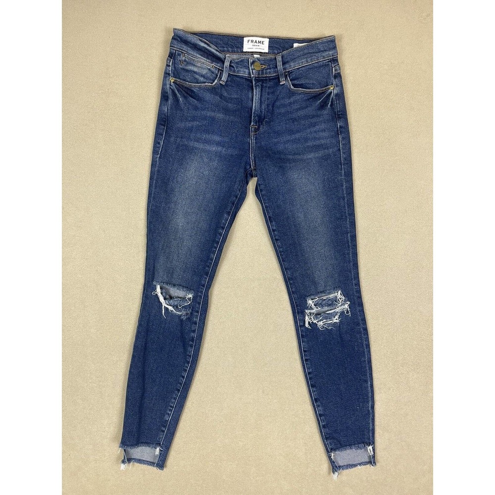 Frame Jeans Adult 25 Blue Le High Skinny Distressed Skinny‎ Step Hem Womens